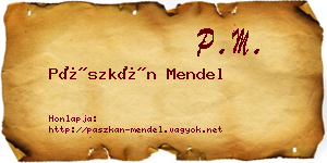 Pászkán Mendel névjegykártya